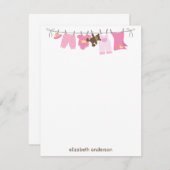 ベビーのClotheslineの平たい箱は感謝していしていますノート{ピンク} ノートカード (正面/裏面)