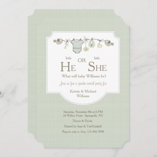 ベビーのClotheslineの性は招待状を明らかにします 招待状 (正面/裏面)