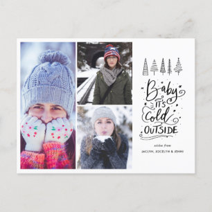 ベビーのCold Outside モダン Script Photo シーズンポストカード