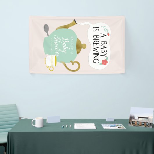 ベビーはかわいいピンクおよび緑茶のパーティーを醸造しています 横断幕 (トレードショー)