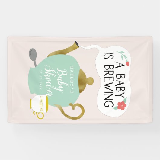 ベビーはかわいいピンクおよび緑茶のパーティーを醸造しています 横断幕 (横)