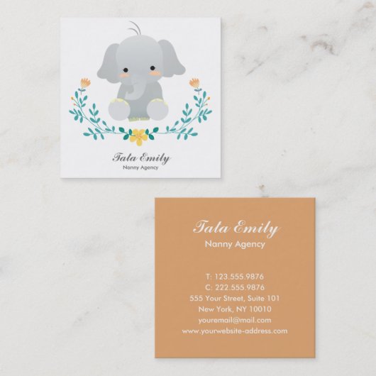 ベビーはかわいい象の名刺を整備します スクエア名刺 (正面/裏面)