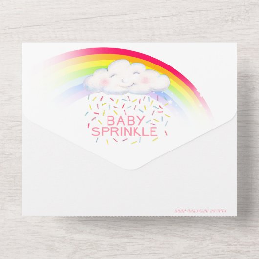 ベビーはかわいい雲水の色と虹を散らす オールインワン招待状 (裏面)