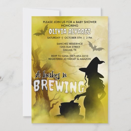 ベビーはウィッチ不気味ハロウィーンベイビーシャワーを醸造している 招待状 (正面)