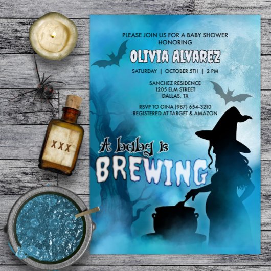 ベビーはウィッチ不気味ハロウィーンベイビーシャワーを醸造している 招待状