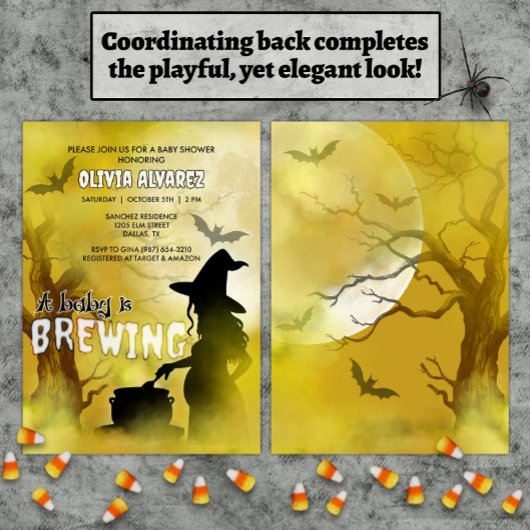 ベビーはウィッチ不気味ハロウィーンベイビーシャワーを醸造している 招待状