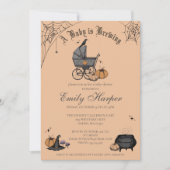 ベビーはオレンジ色の赤男女兼用ちゃんシャワーを醸造 招待状 (正面)