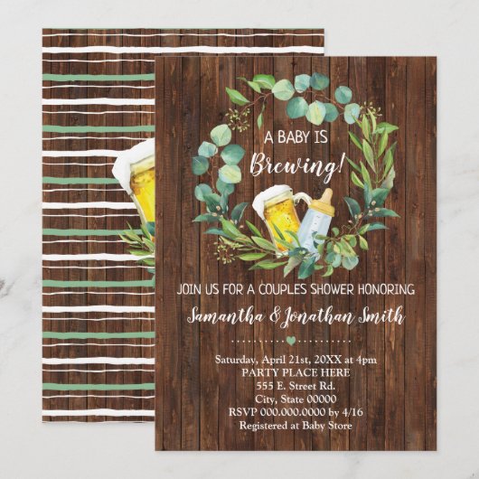 ベビーはカップルの赤ちゃんシャワーを醸造している 招待状 (正面/裏面)