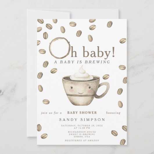 ベビーはコーヒーのかわいいベビーシャワーを醸造している 招待状 (正面)
