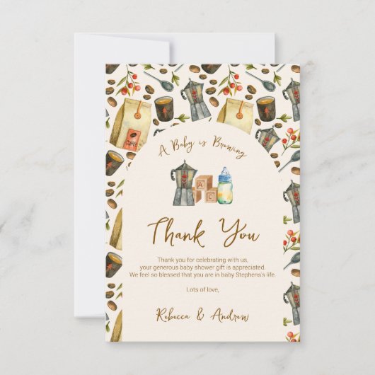ベビーはコーヒーのエスプレッソ赤ちゃんシャワーを醸造している サンキューカード (正面)