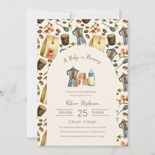 ベビーはコーヒーのエスプレッソ赤ちゃんシャワーを醸造している 招待状 (正面)