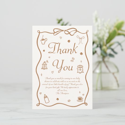 ベビーはコーヒーの赤ちゃんシャワーを醸造している サンキューカード (スタンド正面)