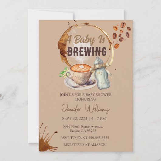 ベビーはコーヒーの赤ちゃんシャワーを醸造している 招待状 (正面)