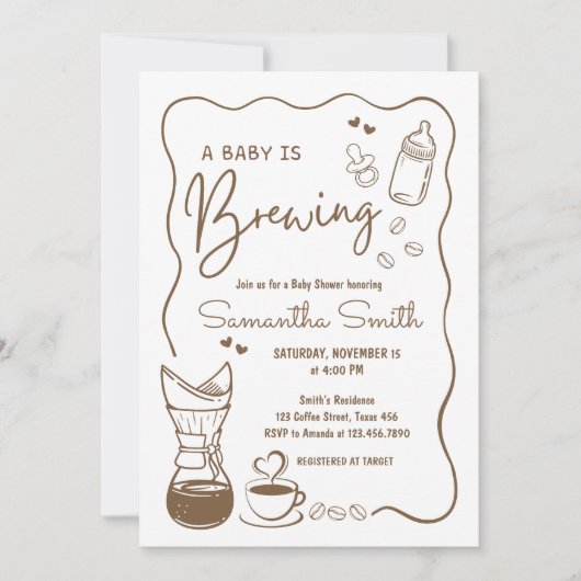 ベビーはコーヒーの赤ちゃんシャワーを醸造している 招待状 (正面)