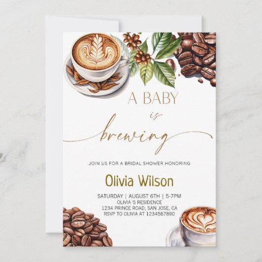 ベビーはコーヒーの赤ちゃんシャワーパーティーを醸造している 招待状 (正面)