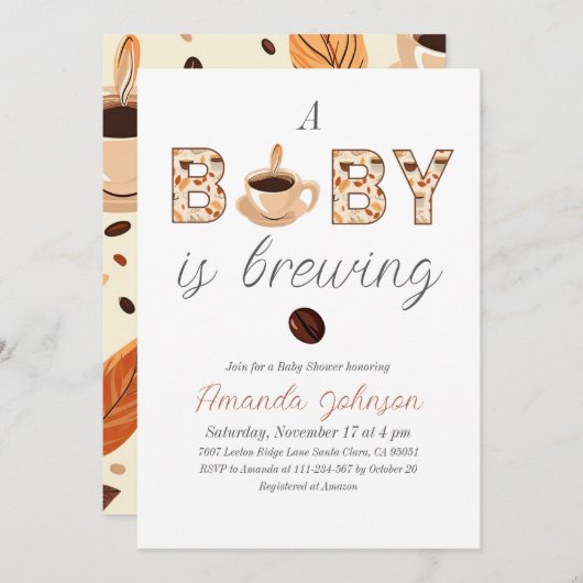 ベビーはコーヒーをテーマにしたベビーシャワーを醸造している 招待状 (正面/裏面)