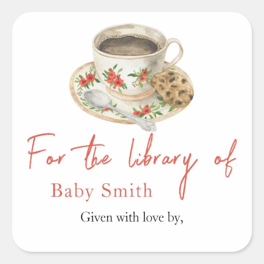 ベビーはコーヒーを醸造している – 図書館のために スクエアシール (正面)