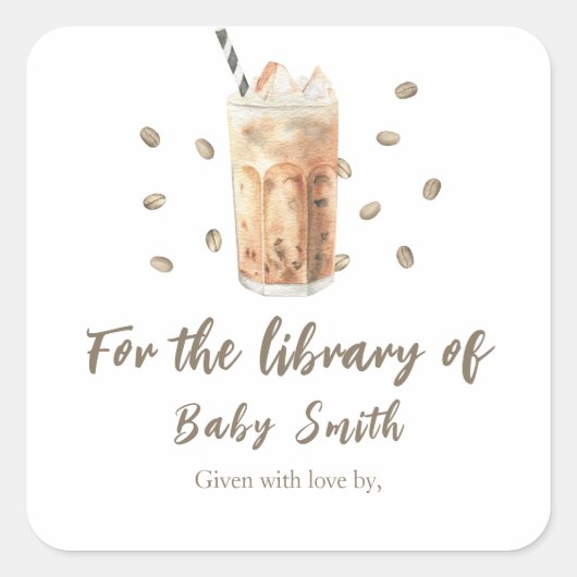 ベビーはコーヒーを醸造している – 図書館のために スクエアシール (正面)