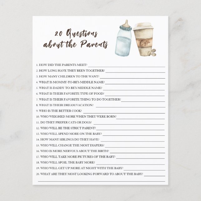 ベビーはコーヒーを醸造している – 親について20質問 (正面)