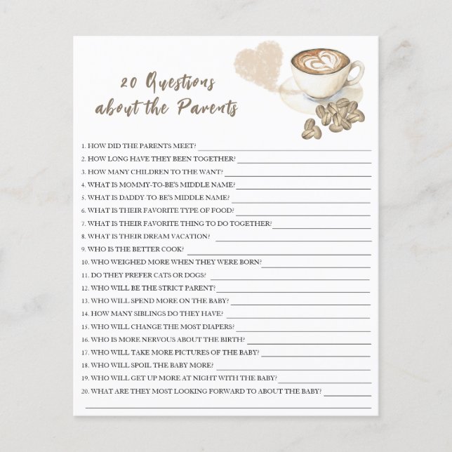 ベビーはコーヒーを醸造している – 親について20質問 (正面)