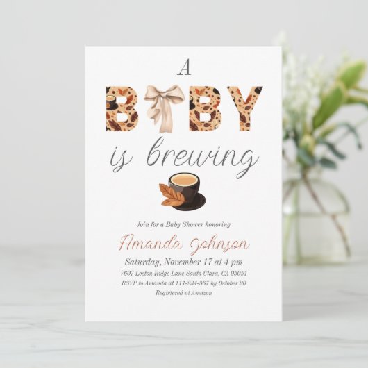 ベビーはコーヒーを醸造し、弓テーマベビーシャワー 招待状 (スタンド正面)