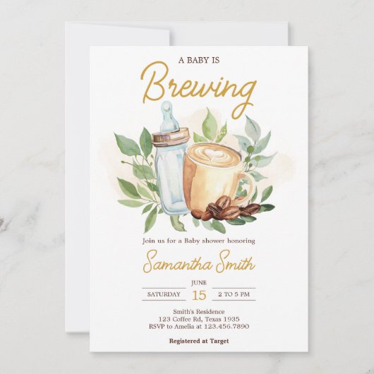ベビーはコーヒーを醸造する赤ちゃんシャワー招待状 招待状 (正面)
