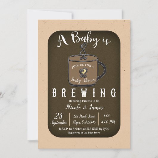 ベビーはコーヒーを醸造カフェ男の子ガールシャワー 招待状 (正面)