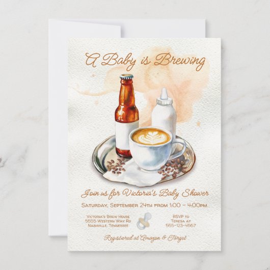 ベビーはコーヒービールの醸造ベビーボトルシャワー 招待状 (正面)