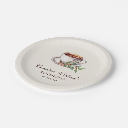 ベビーはコーヒー茶色の赤ちゃんシャワーを醸造している ペーパープレート (アングル)