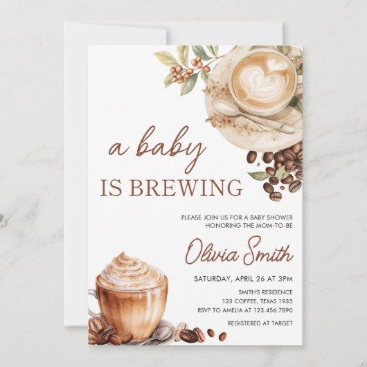ベビーはコーヒー豆ベビーシャワーを醸造している 招待状 (正面)