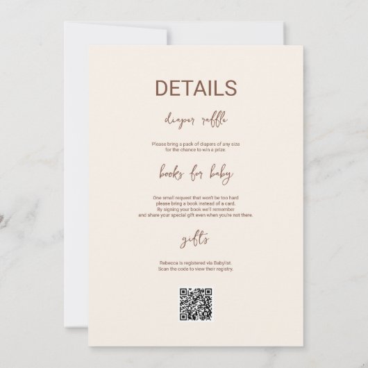 ベビーはコーヒー赤ちゃんシャワーQRコードを醸造している 招待状 (裏面)