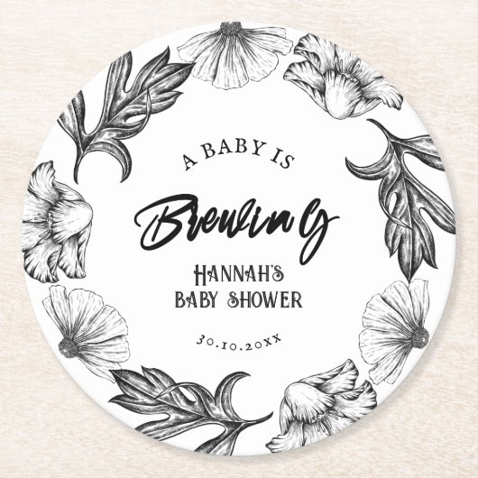 ベビーはゴシックフラワータットベビーシャワー ラウンドペーパーコースター (正面)