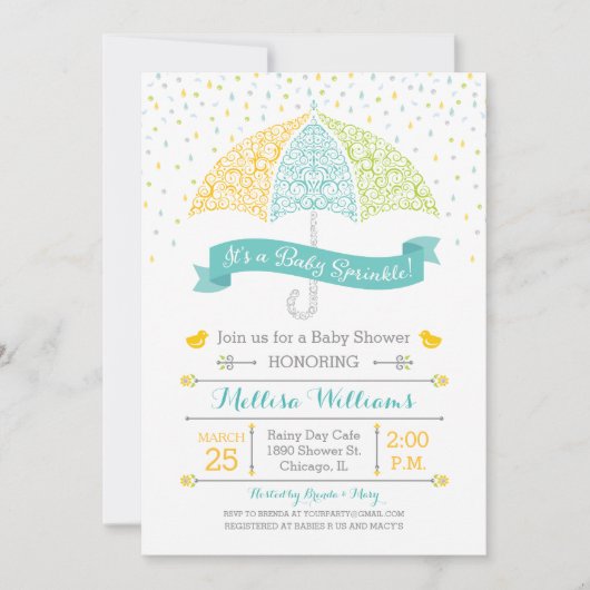 ベビーはシャワーのレースのような傘の招待状を振りかけます 招待状 (正面)