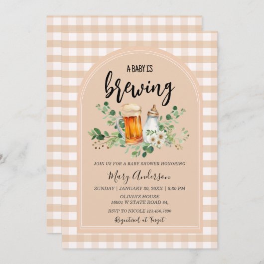 ベビーはジンガムの赤ちゃんシャワーを醸造している 招待状 (正面/裏面)