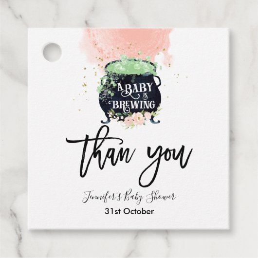 ベビーはハロウィーンの赤ちゃんシャワーピンクを醸造している フェイバータグ (正面)