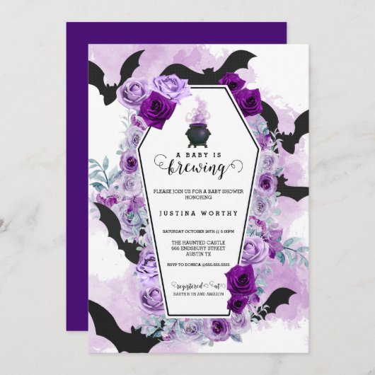 ベビーはハロウィーンベビーシャワーを醸造している 招待状 (正面/裏面)