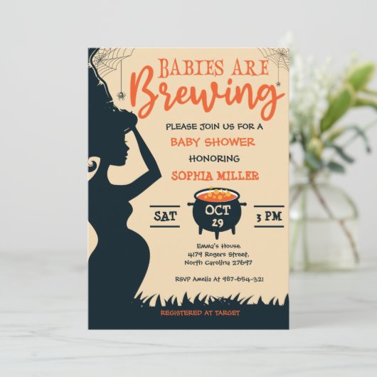 ベビーはハロウィーン魔女の赤ちゃんシャワーを醸造している 招待状 (スタンド正面)