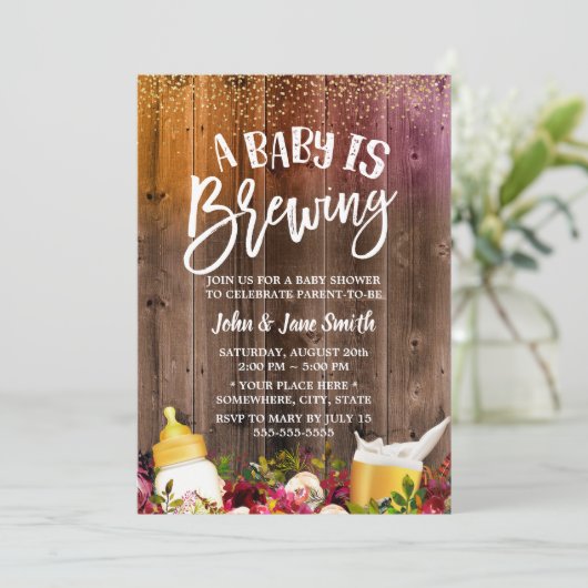 ベビーはビールと花素朴の赤ちゃんシャワーを醸造 招待状 (スタンド正面)
