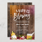 ベビーはビールと花素朴の赤ちゃんシャワーを醸造 招待状 (正面/裏面)