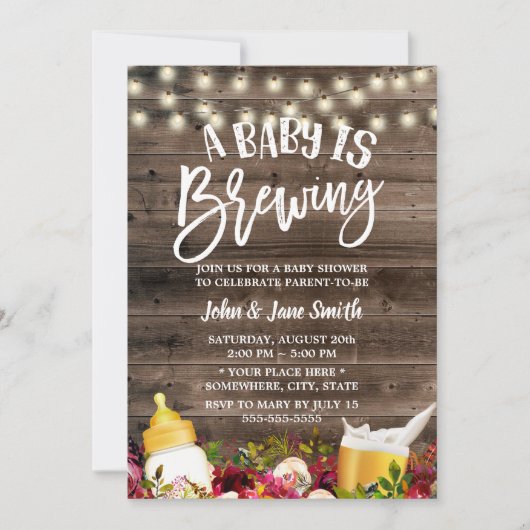 ベビーはビールの素朴フローラ・ベビーシャワーを醸造している 招待状 (正面)