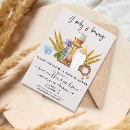 ベビーはビールを醸造しているコードシャワー水色インビタ 招待状