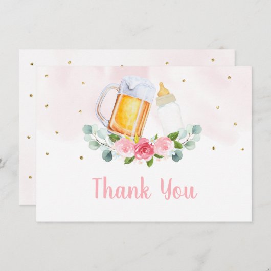 ベビーはビールを醸造しているピンクフローラありがとう サンキューカード (正面/裏面)
