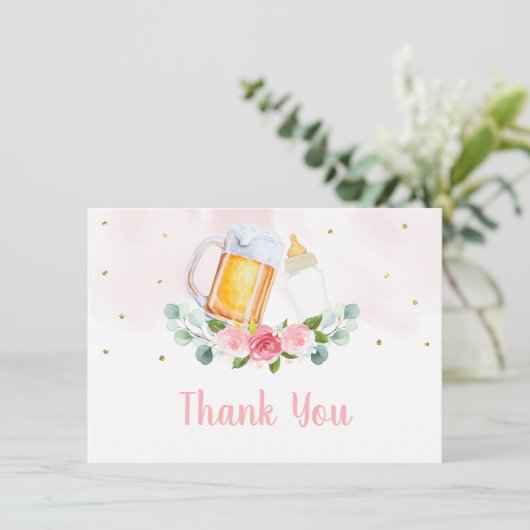 ベビーはビールを醸造しているピンクフローラありがとう サンキューカード (スタンド正面)