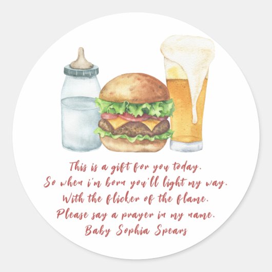 ベビーはビールを醸造している – 祈りの言葉キャンドルラベル ラウンドシール (正面)