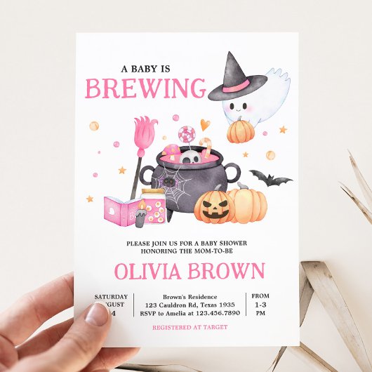 ベビーはピンクのハロウィンベビーシャワーを醸造している 招待状