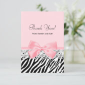 ベビーはピンクのリボンおよびレースのシマウマのプリント感謝していしています サンキューカード (スタンド正面)