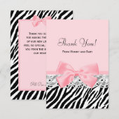 ベビーはピンクのリボンおよびレースのシマウマのプリント感謝していしています サンキューカード (正面/裏面)
