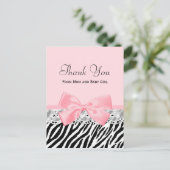 ベビーはピンクのリボンおよびレースのシマウマのプリント感謝していしています ポストカード (スタンド正面)