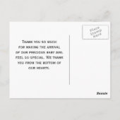 ベビーはピンクのリボンおよびレースのシマウマのプリント感謝していしています ポストカード (裏面)