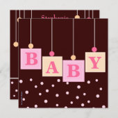 ベビーはピンクの女の子のベビーシャワーを妨げます 招待状 (正面/裏面)